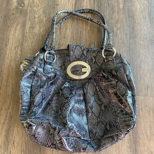 Guess gray snakeskin tote purse large silver bag